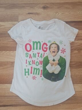 ELF White Kids Tee Santa I Know Him Soze Medium